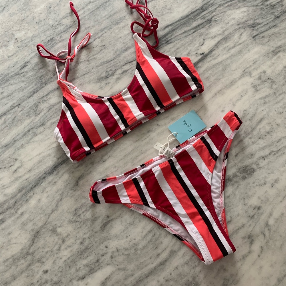 Cupshe Red & White 2 Piece Stripped Bikini